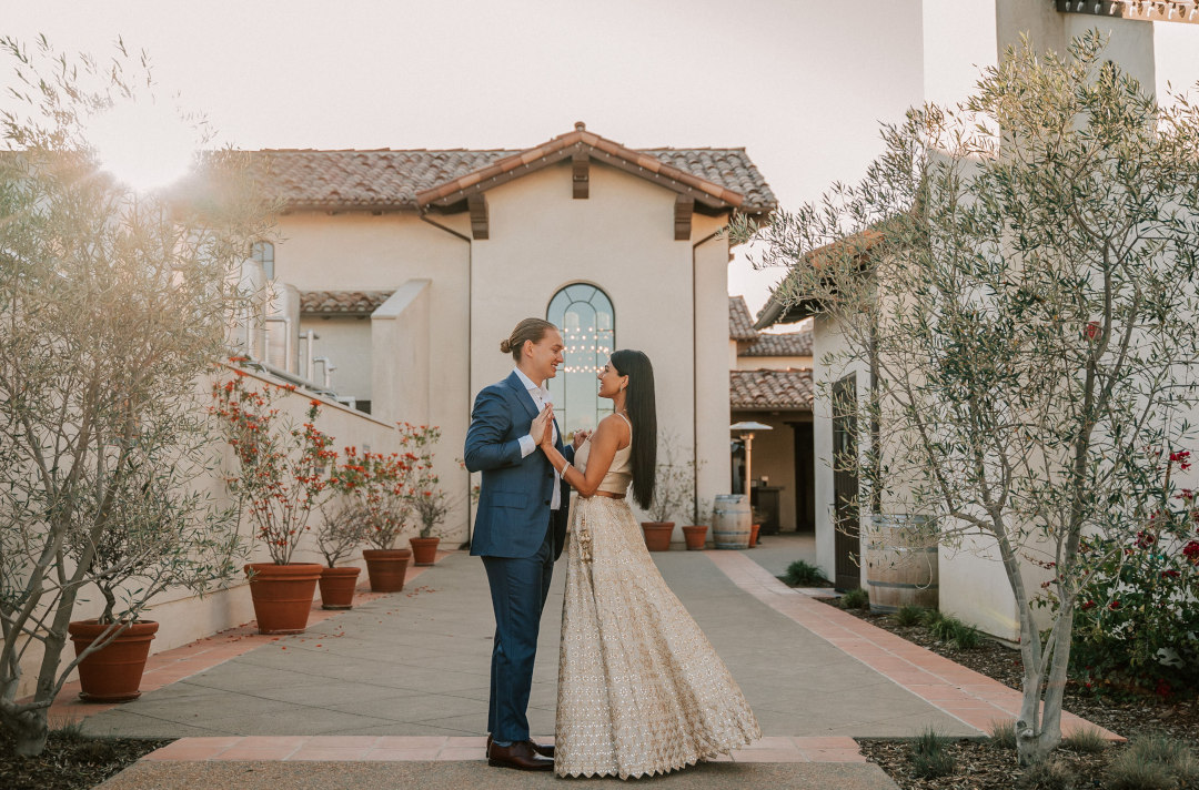 styled shoots europa village temecula ca bride and groom in front of building